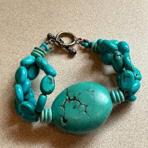 Chunky Turquoise Bracelet, Natural Green Turquoise, 9 inches long